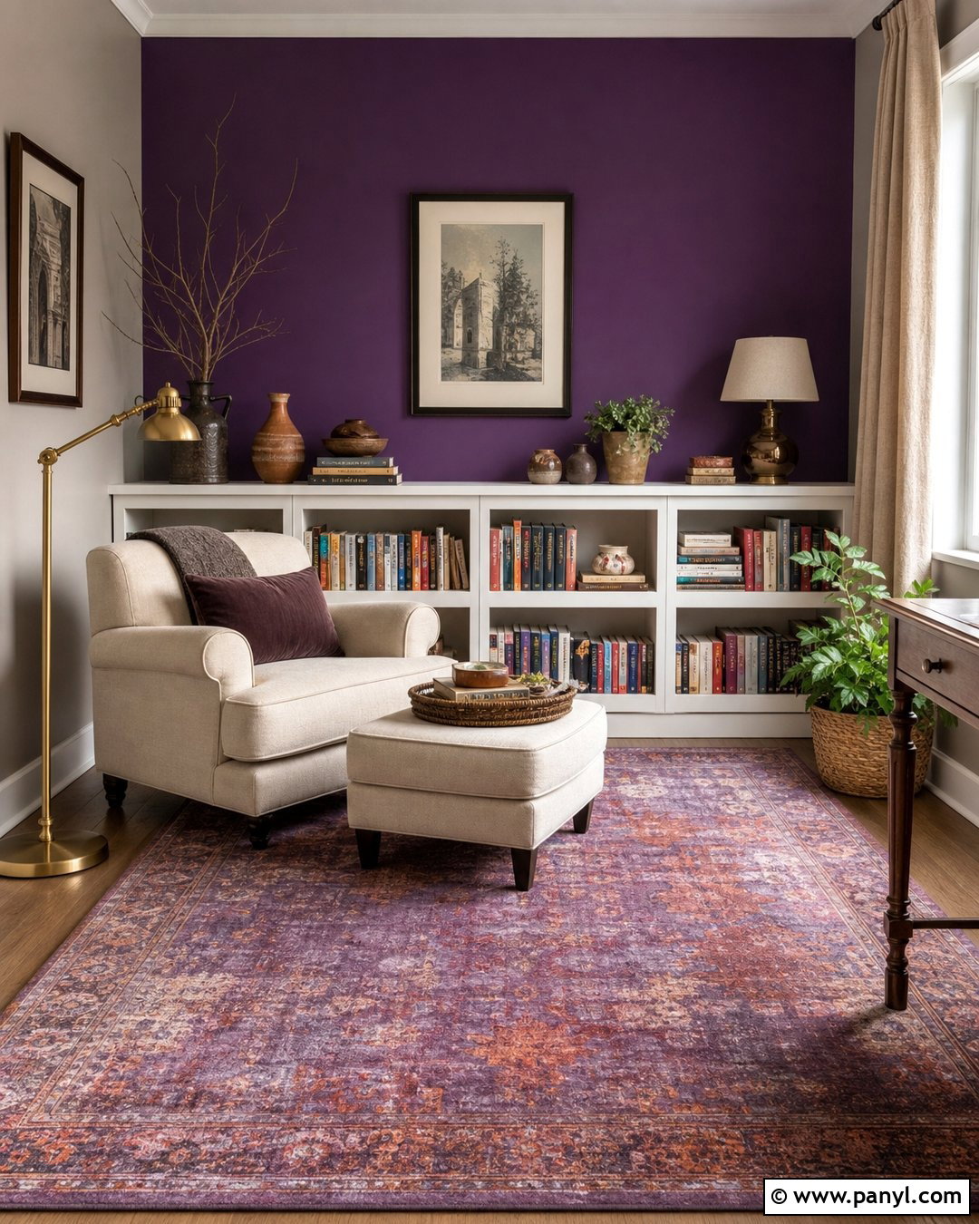 Violet Reading Room Accent Wall - 20 Bright Color Accent Wall Inspiration Ideas
