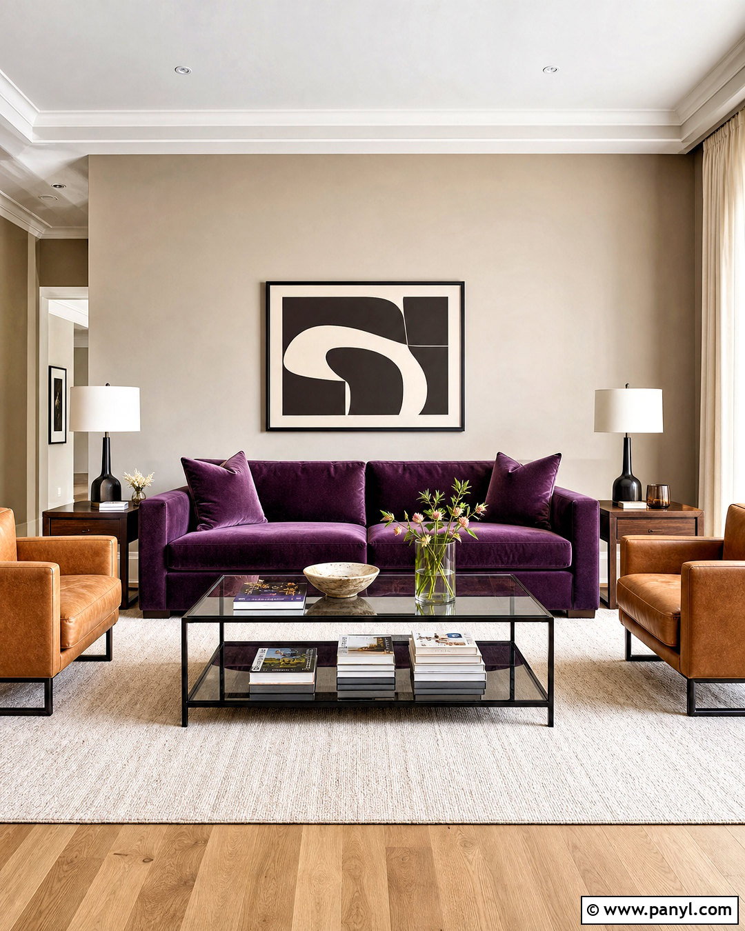 Violet Sofa With Neutral Walls - 20 violet living room ideas
