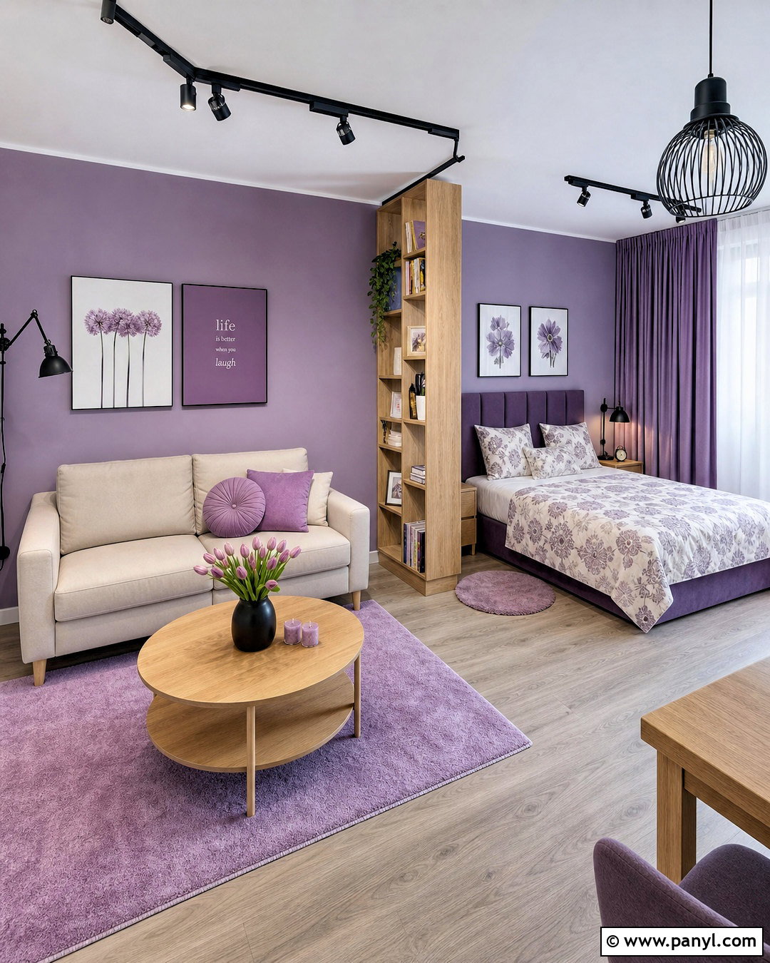 Violet Studio Apartment With Cream Furniture - 20 violet interior ideas