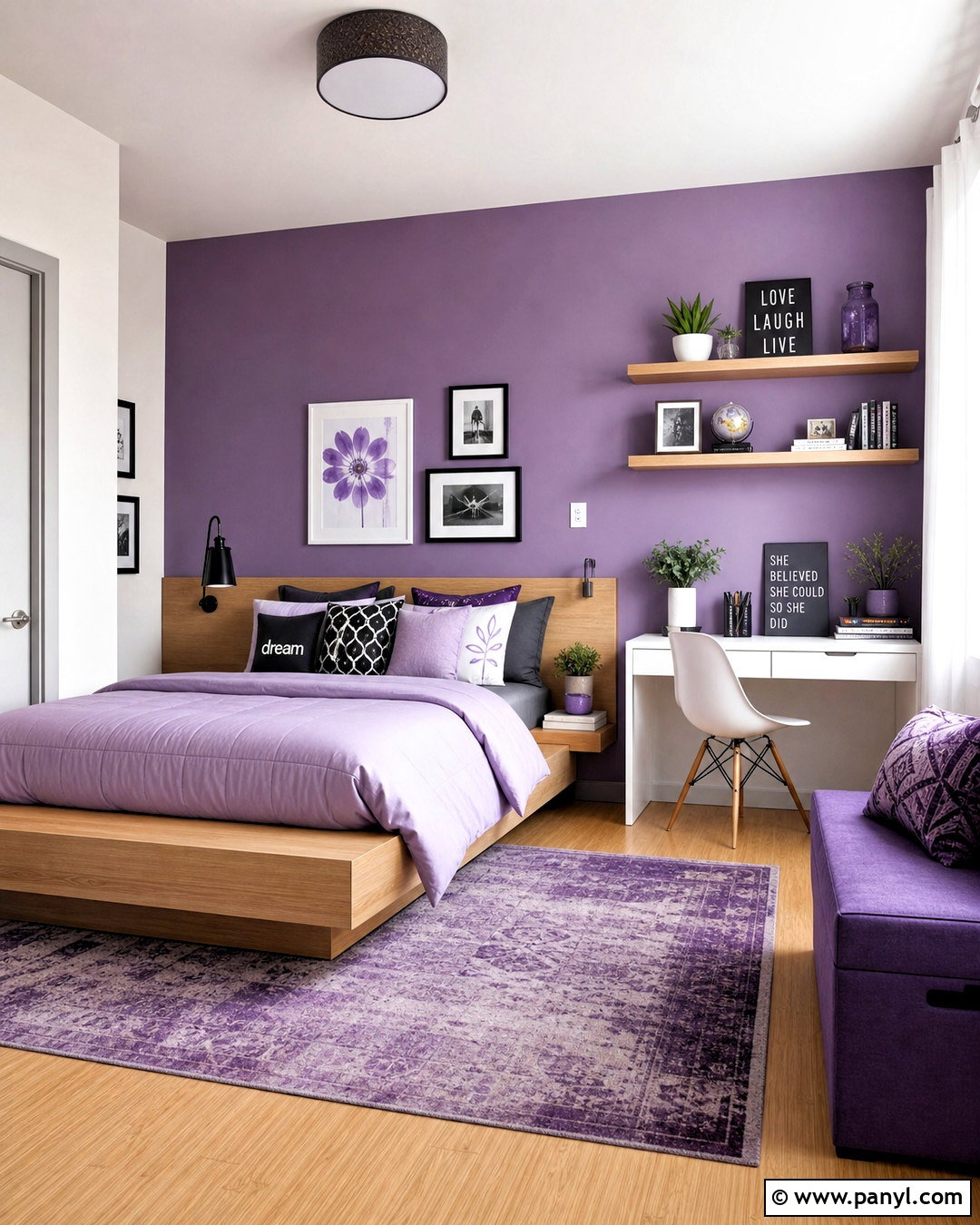 Violet Teen Bedroom With Modern Furniture - 20 violet interior ideas