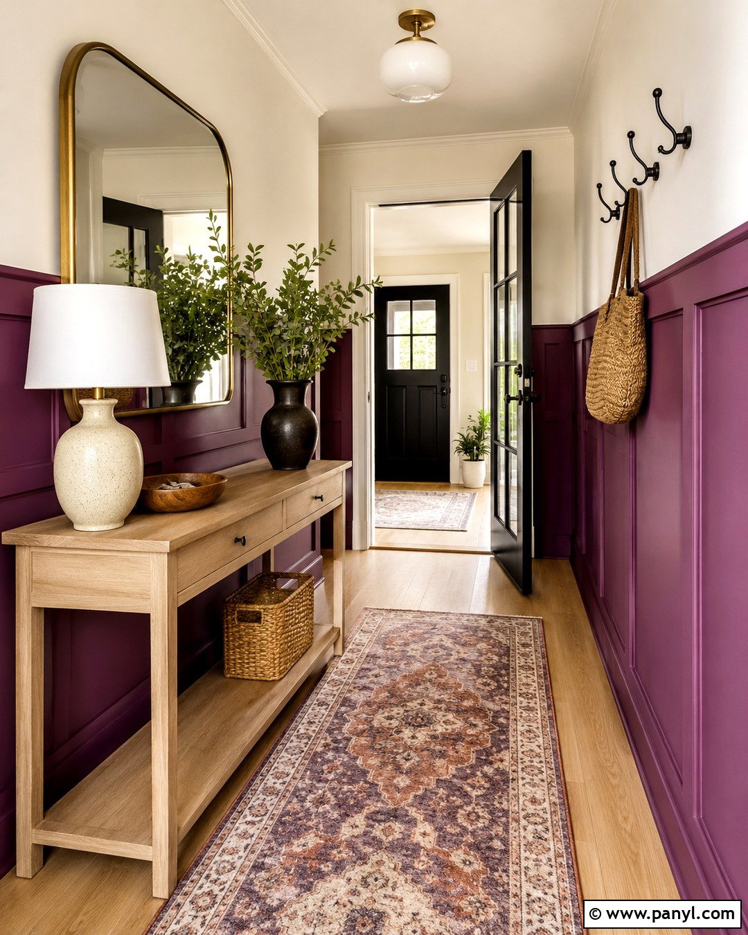 Violet Wall Paneling In An Entryway - 20 Violet Color Wall Ideas