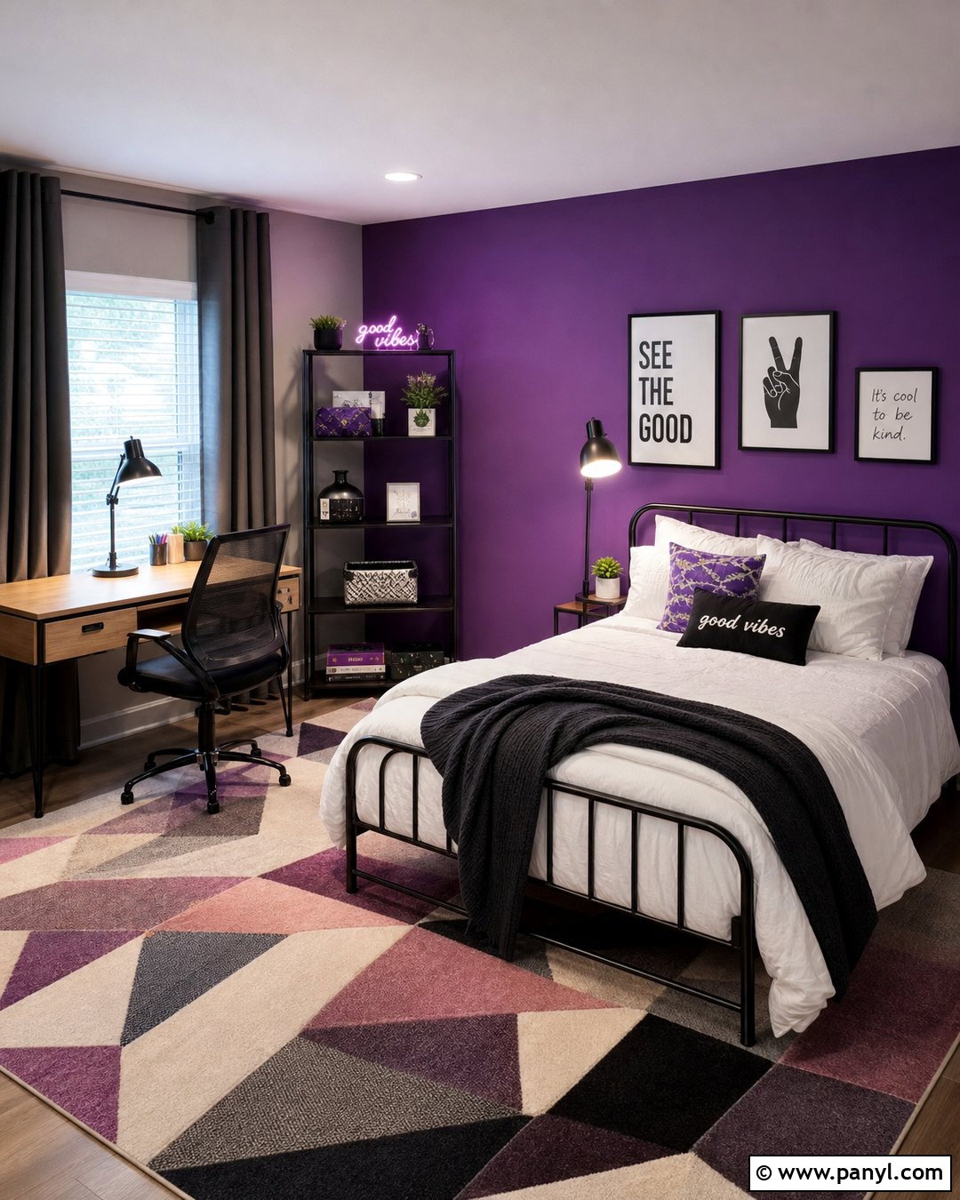 Violet Wall Teen Bedroom - 35 Purple Wall Room Ideas