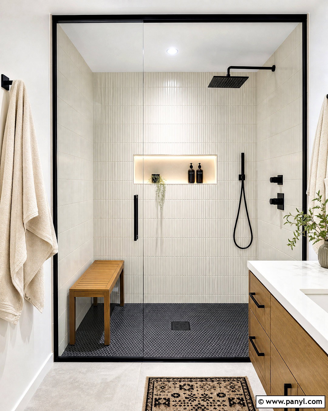 Walk-In Shower With Black Accents - 20 bathroom with black accents