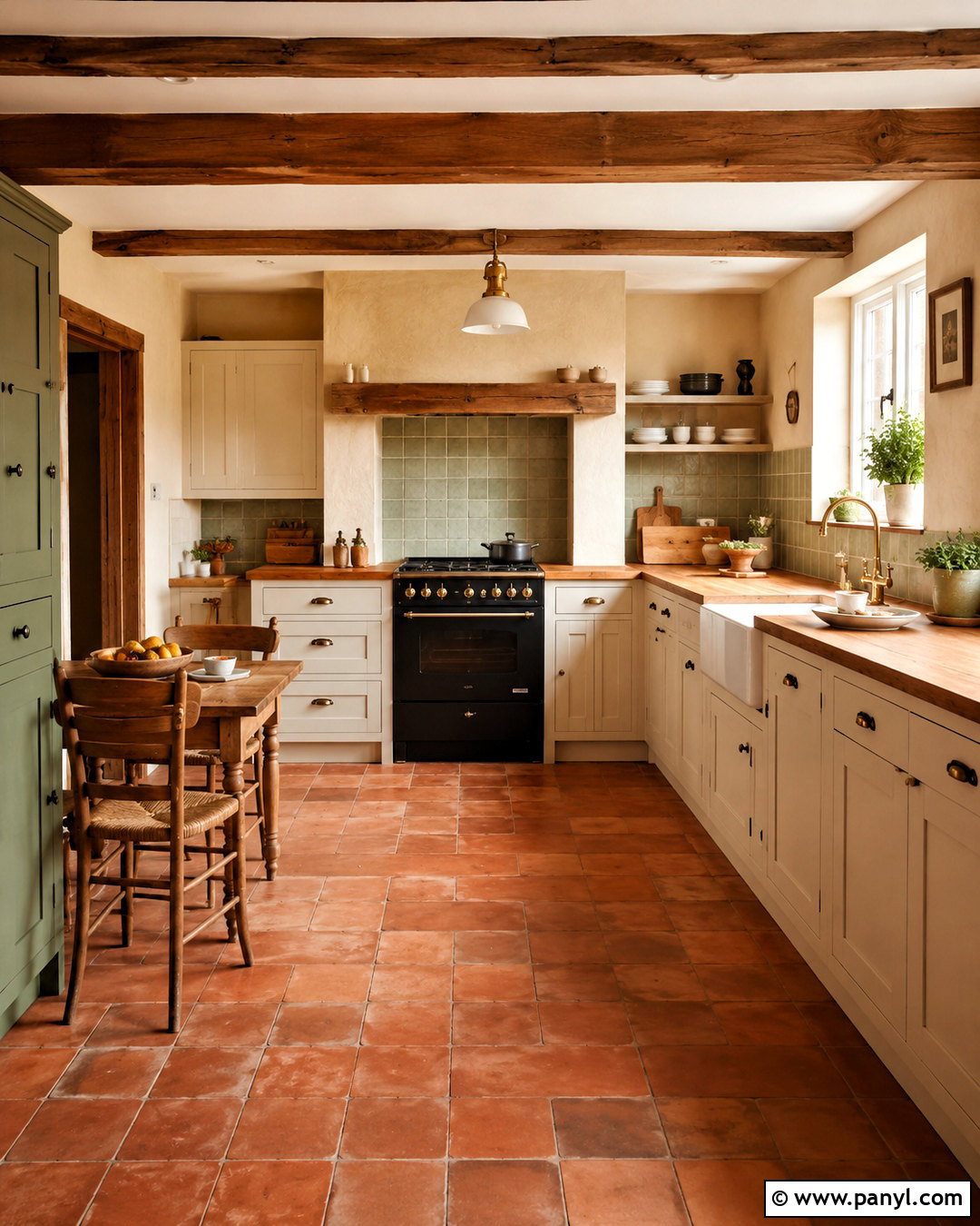 Wall White Cottage Kitchen With Wood Beams - 20 Wall White Farrow And Ball Ideas