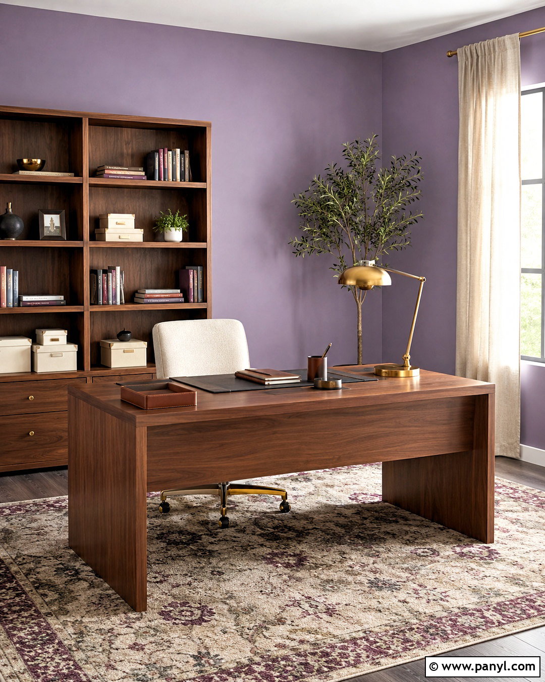 Wallflower Home Office With Walnut Furniture - 20 Wallflower Color Ideas