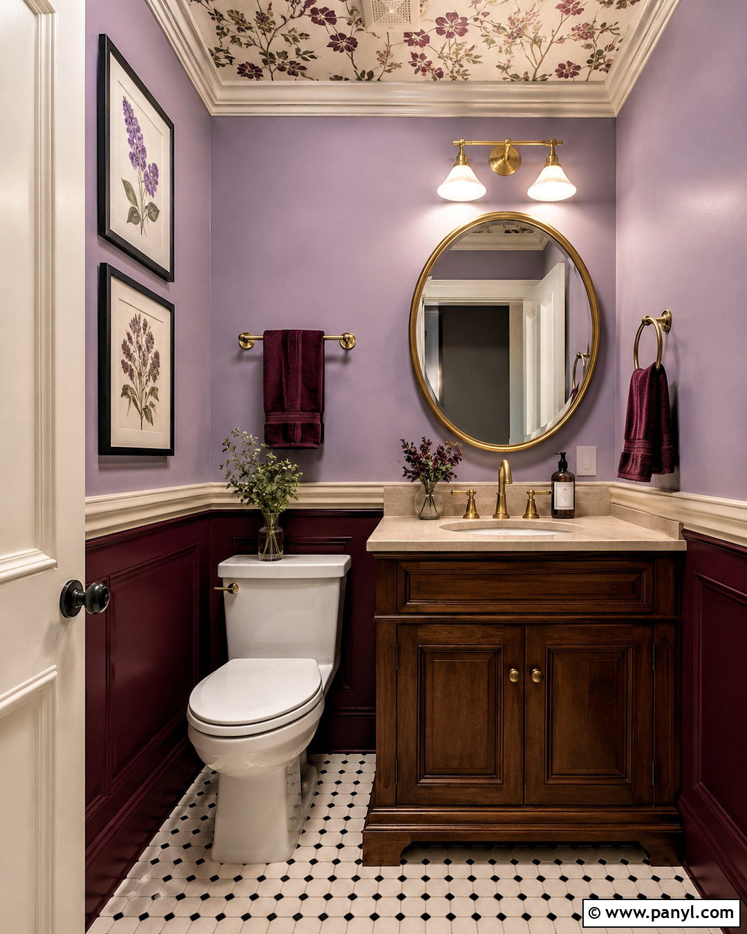 Wallflower Powder Room With Merlot - 20 Wallflower Color Ideas
