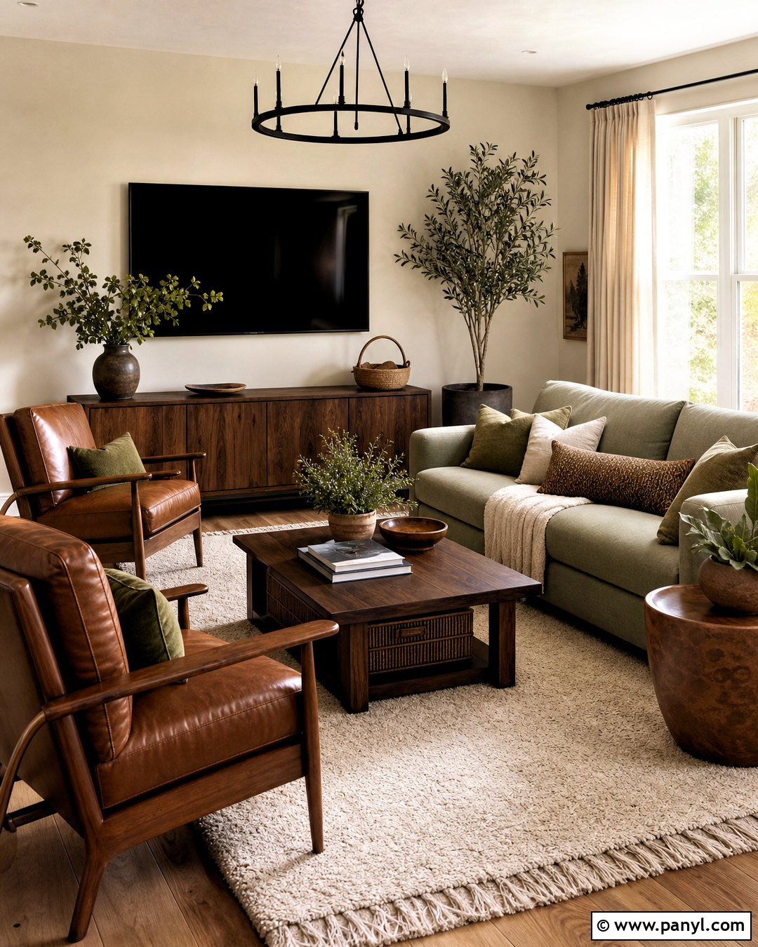 Walnut Brown And Sage Green Living Room - 20 brown color palette ideas