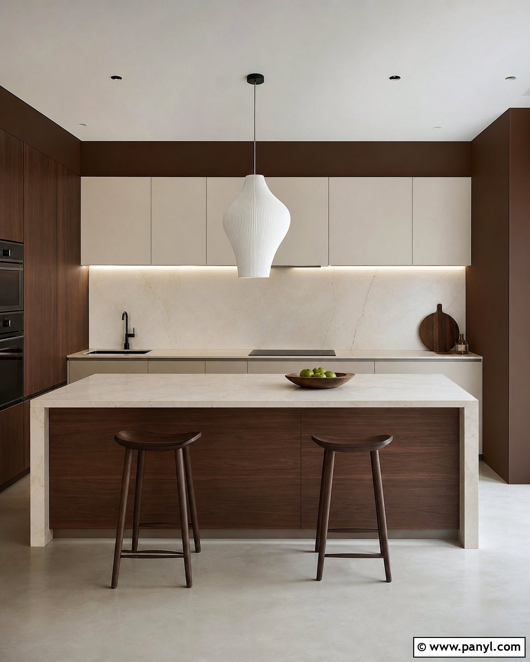 Walnut Brown Kitchen Walls With Cream Slab Cabinets - 20 Modern Kitchen With Brown Walls