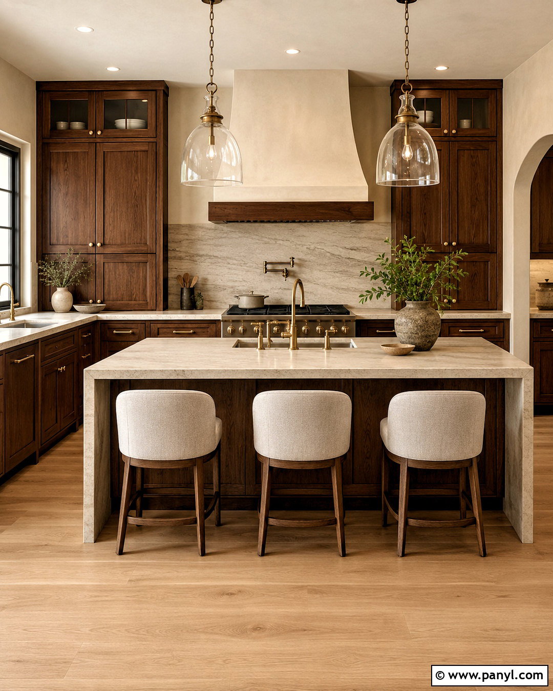 Walnut Cabinets With Beige Quartzite - 20 brown and beige kitchen ideas
