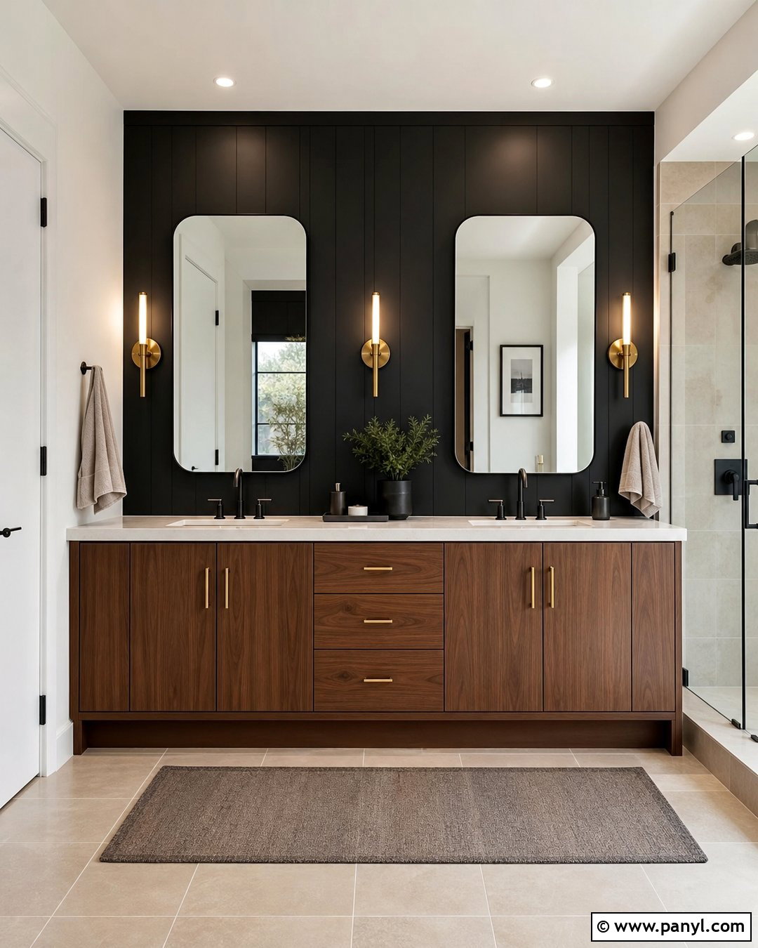 Walnut Double Bathroom Vanity With Black Wall - 20 Modern Bathroom Vanity With Black Wall Ideas
