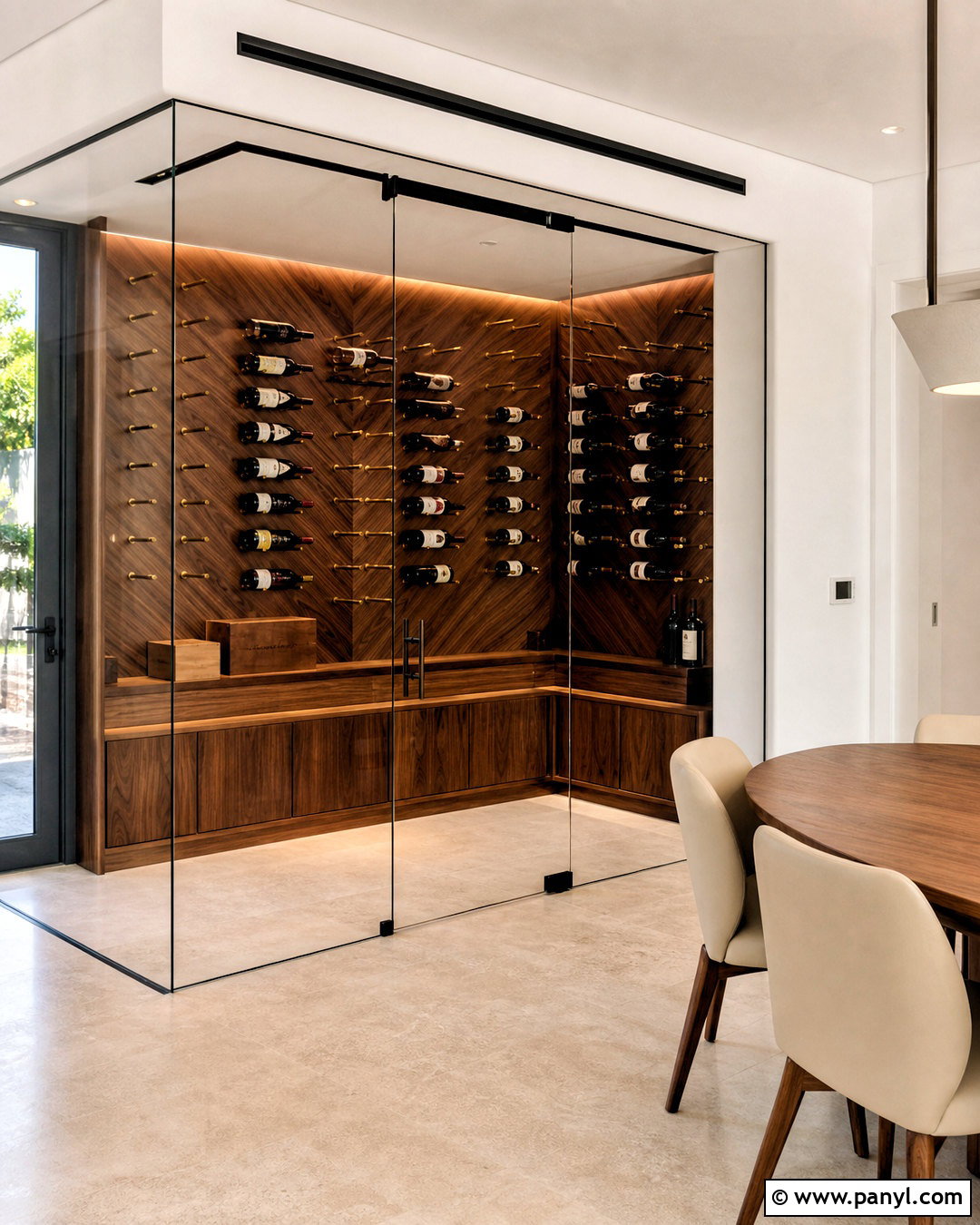 Walnut Frameless Wine Cellar - 20 frameless wine cellar ideas
