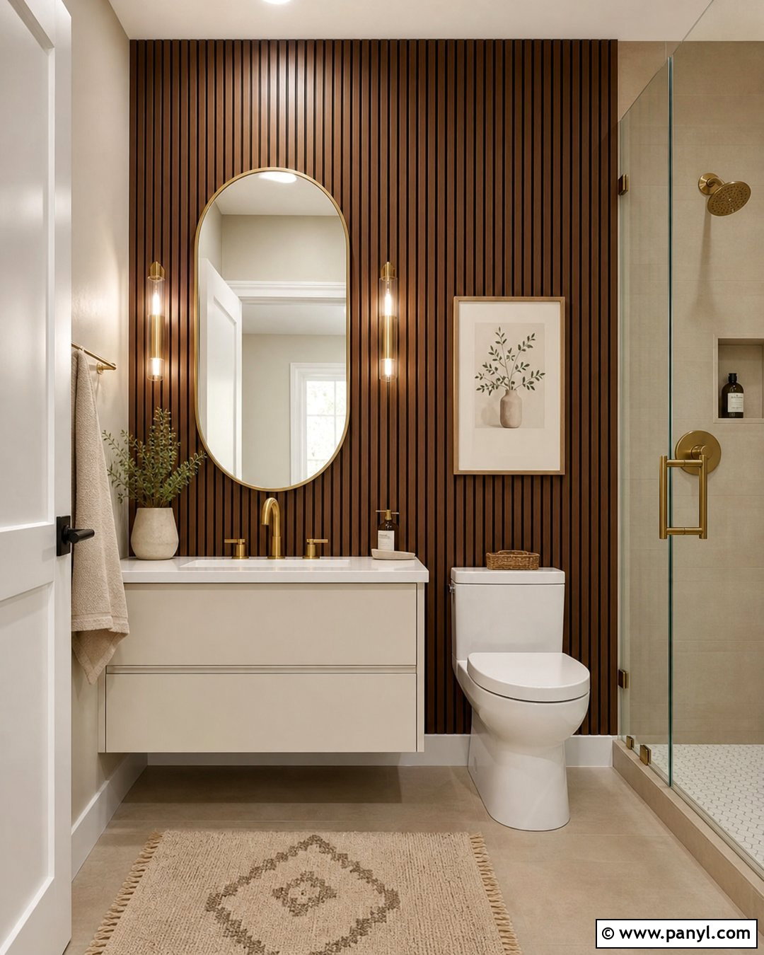 Walnut Slat Accent Wall - 20 Dark Accent Wall In Small Bathroom Ideas