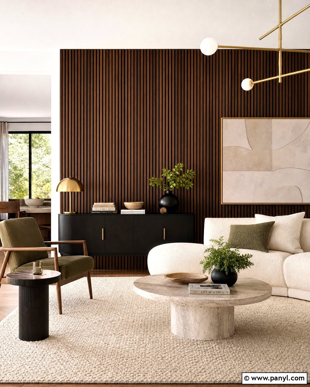 Walnut Slat Brown Accent Wall - 20 brown accent wall ideas
