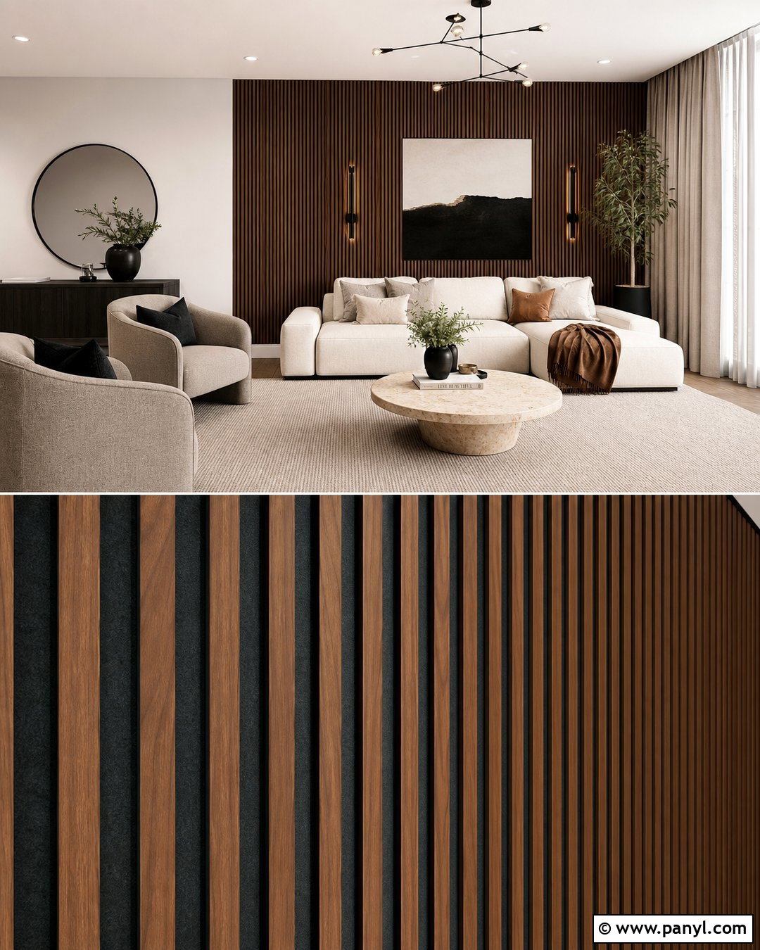 Walnut Slat Brown Feature Wall - 35 Brown Feature Wall Ideas