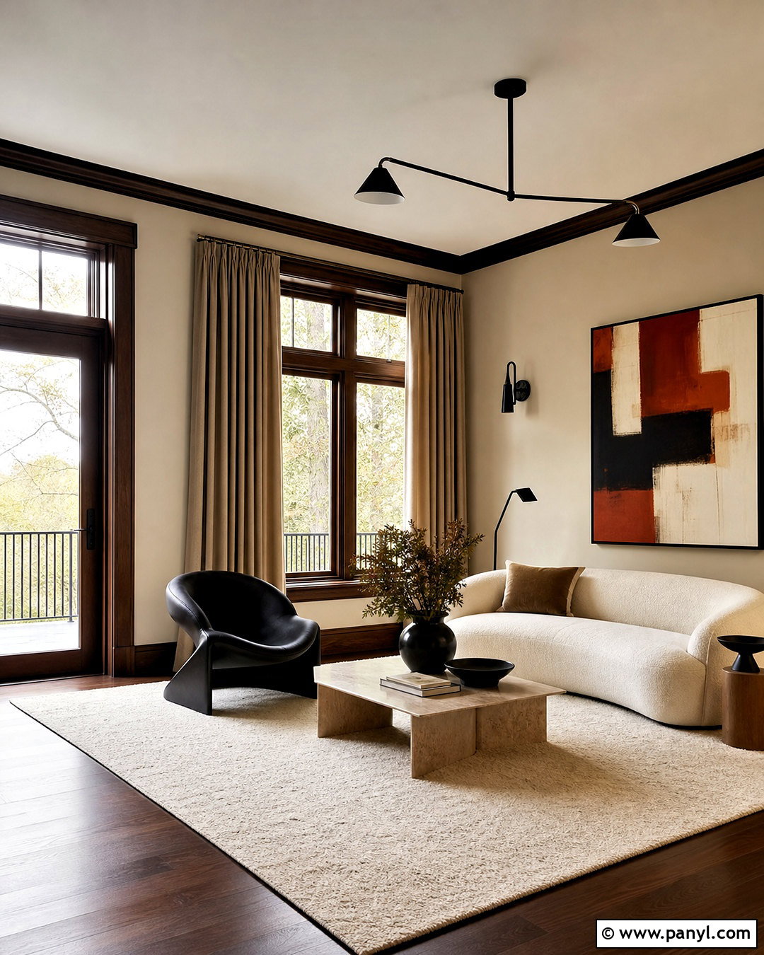 Walnut Stained Trim With Modern Furniture - 20 stained trim interior ideas