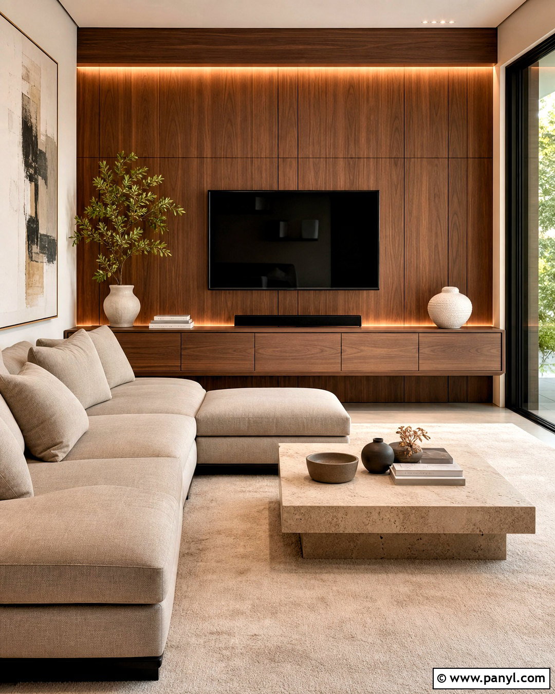 Walnut TV Wood Accent Wall - 20 wood accent wall ideas