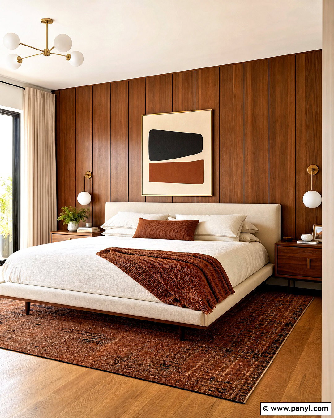 Walnut Wood Panel Accent Wall - 20 retro accent wall ideas
