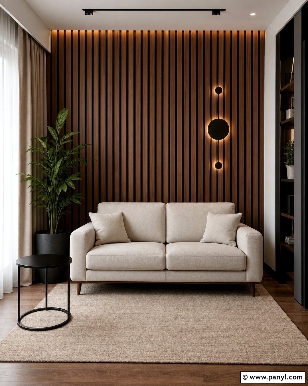 Walnut Wood Slat Accent Wall - 25 Small Room Accent Wall Ideas