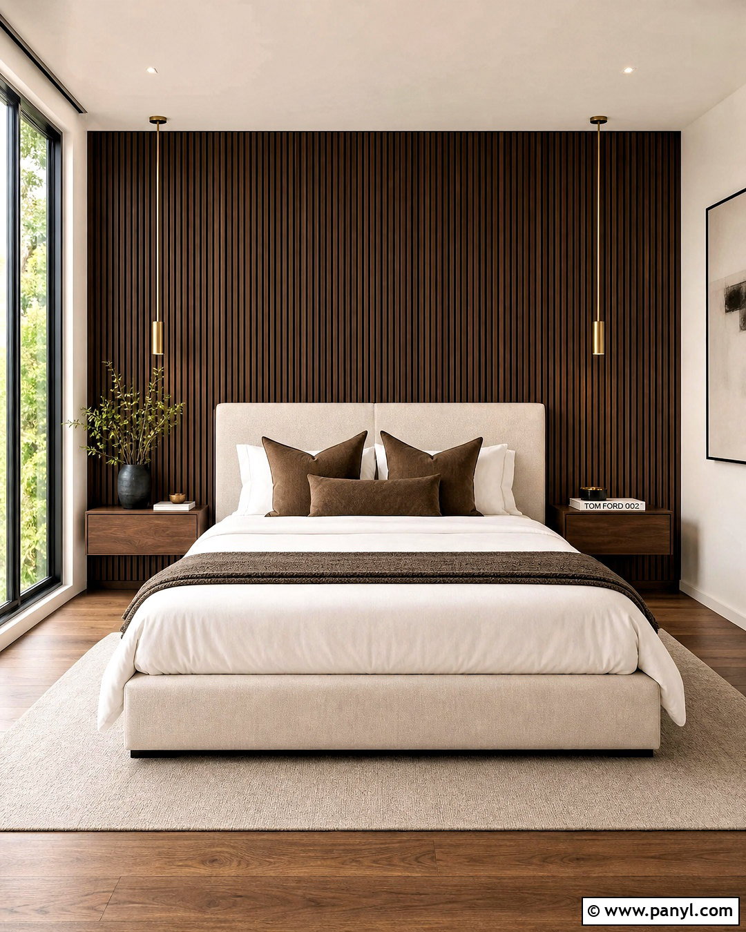 Walnut Wood Slat Bedroom Wall - 20 bedroom wall accent ideas