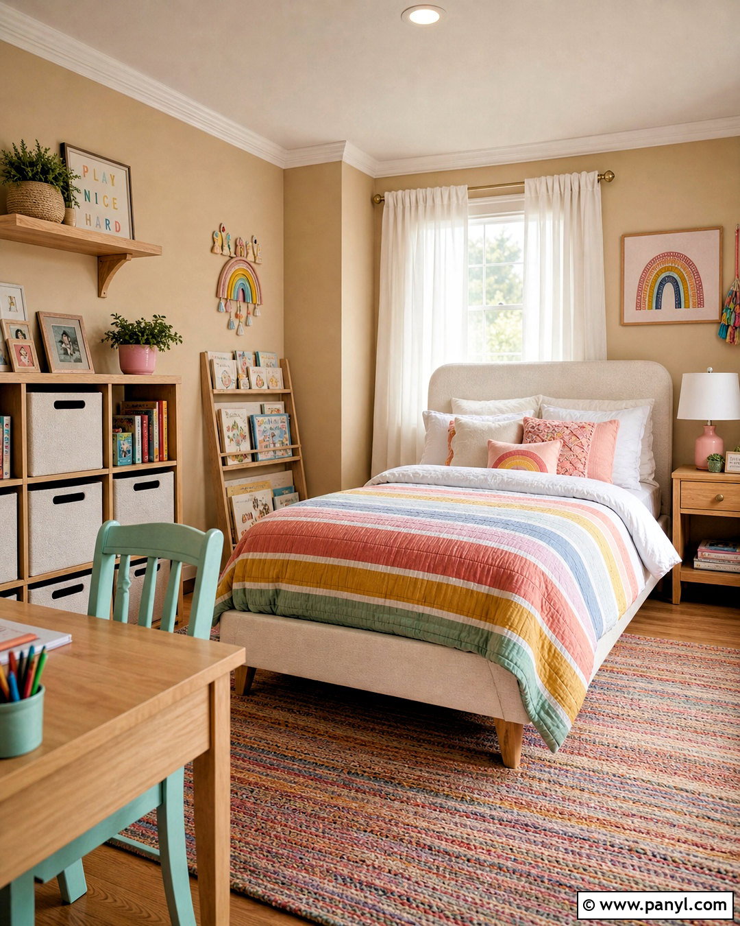 Warm Beige And Rainbow Girls Bedroom - 20 girls bedroom color ideas
