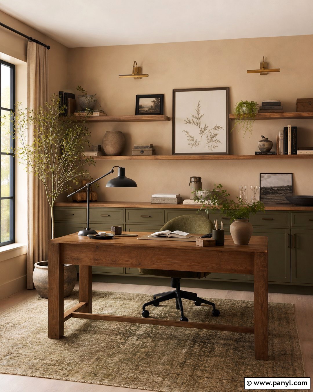 Warm Beige Home Office Walls With Green Accents - 25 warm beige wall ideas
