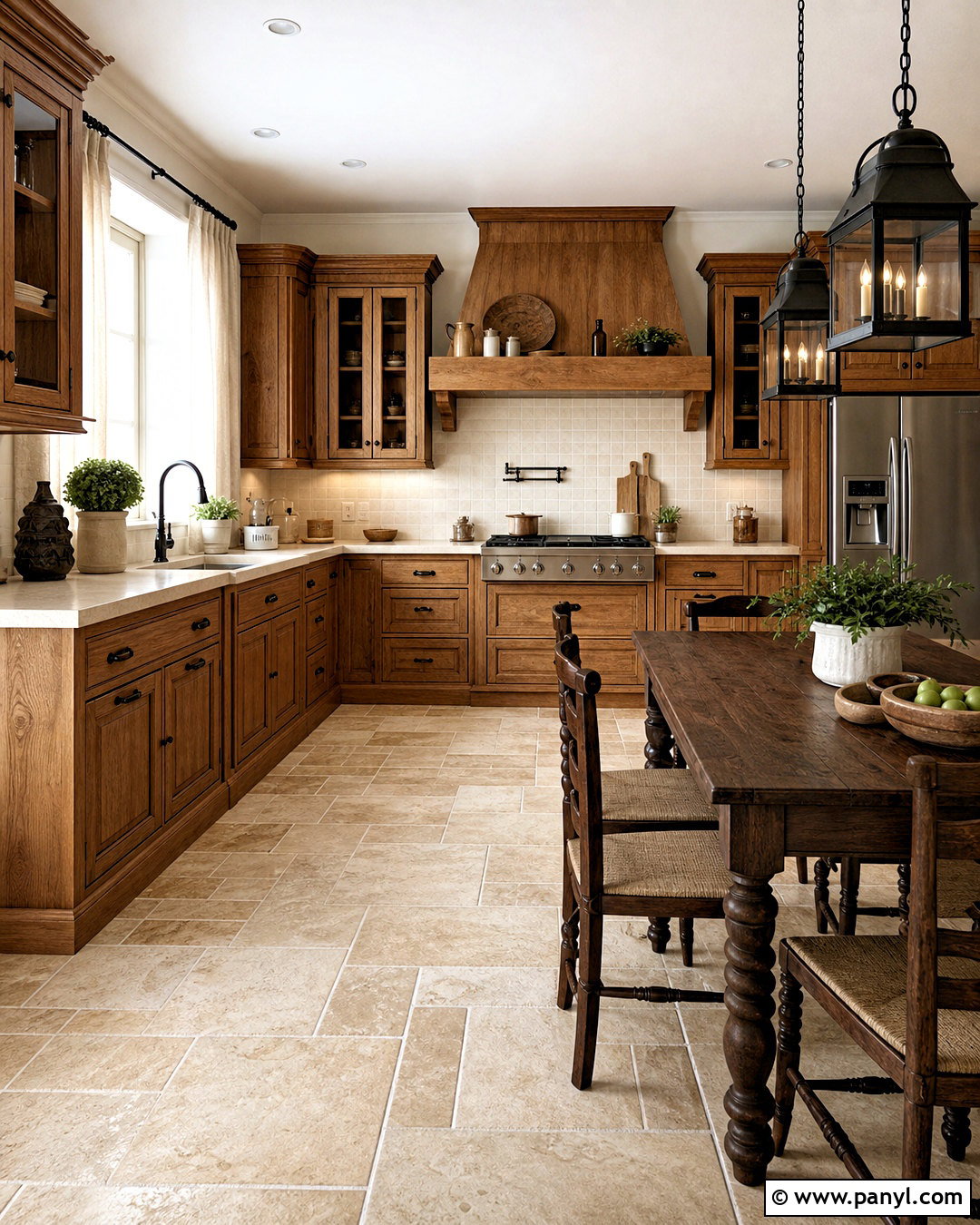 Warm Beige Limestone Flooring - 20 honey oak cabinets flooring ideas