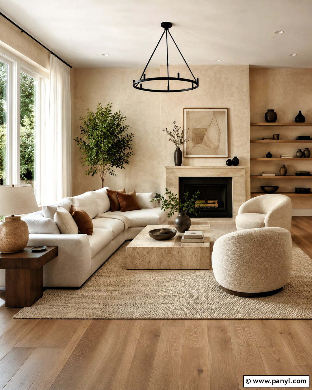 Warm Beige Limewash Living Room - 40 Beige Limewash Walls