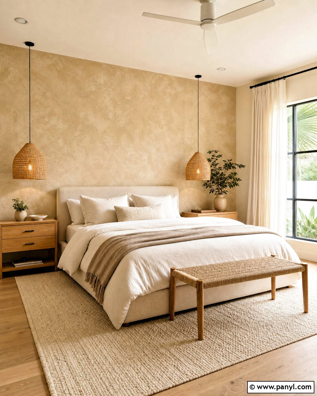 Warm Beige Limewash Texture Wall - 20 bedroom texture paint wall ideas