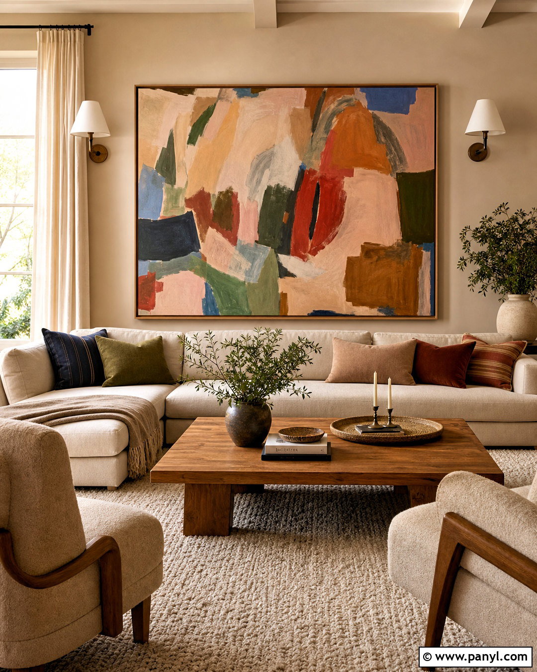 Warm Beige Living Room With Colorful Art - 20 warm beige living room ideas