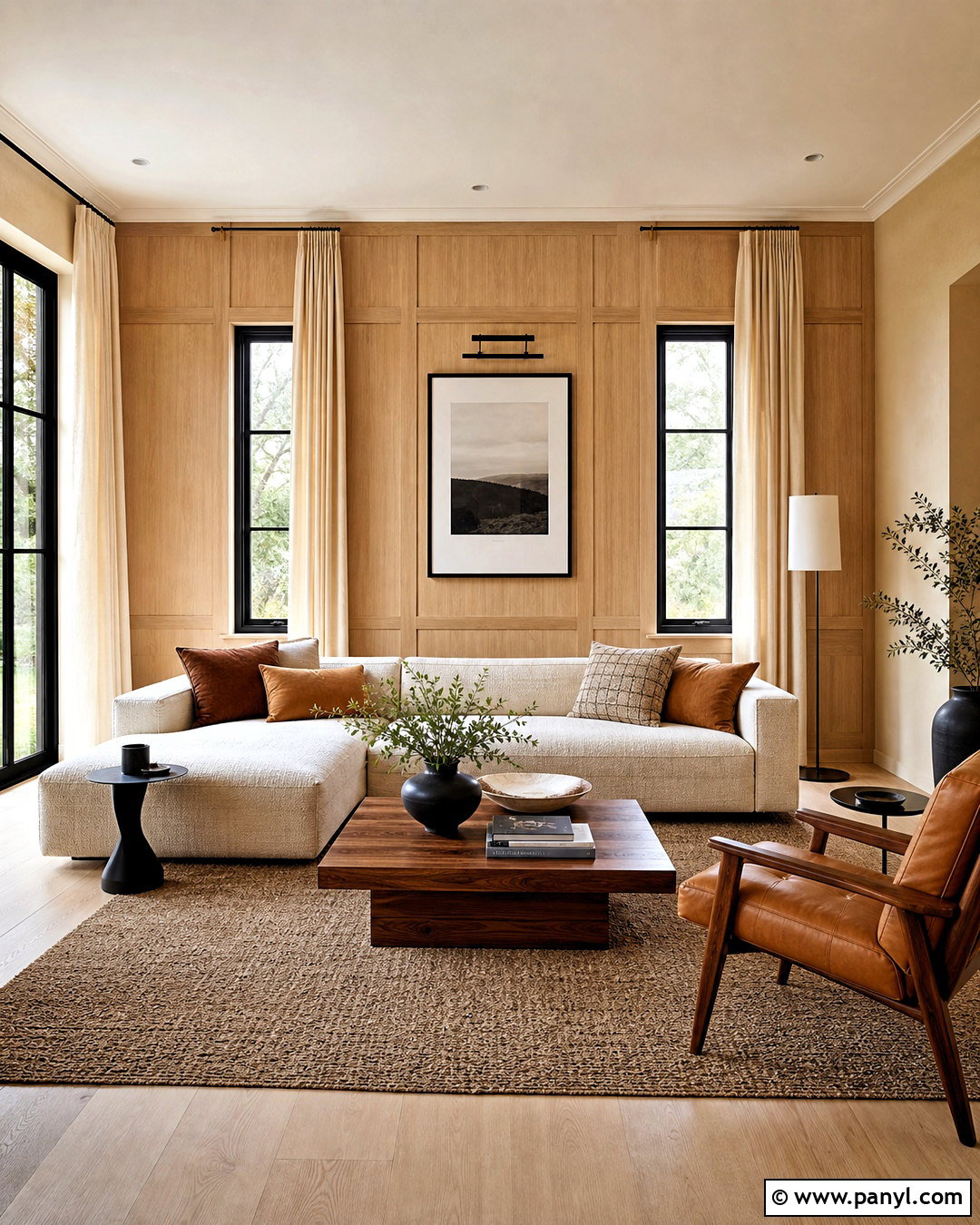 Warm Beige Living Room With Wood Paneling - 20 warm beige living room ideas