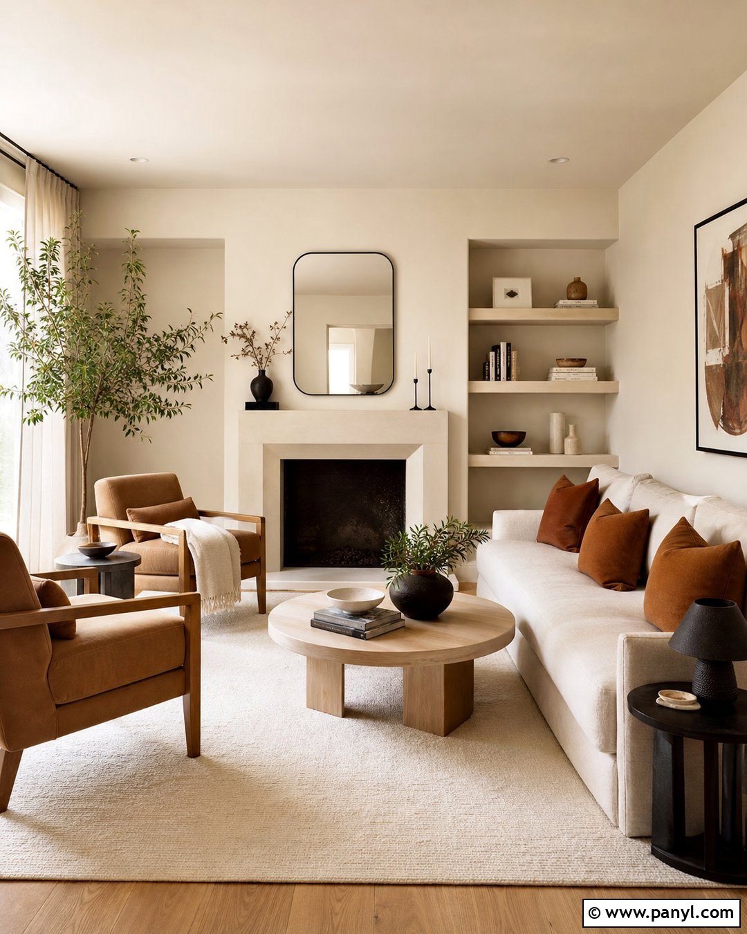 Warm Beige Nude Living Room - 30 Nude Wall Color Ideas
