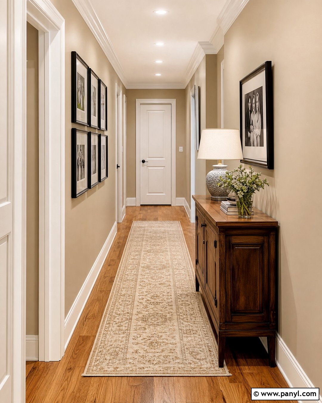 Warm Beige Satin Hallway Walls - 30 satin paint on walls