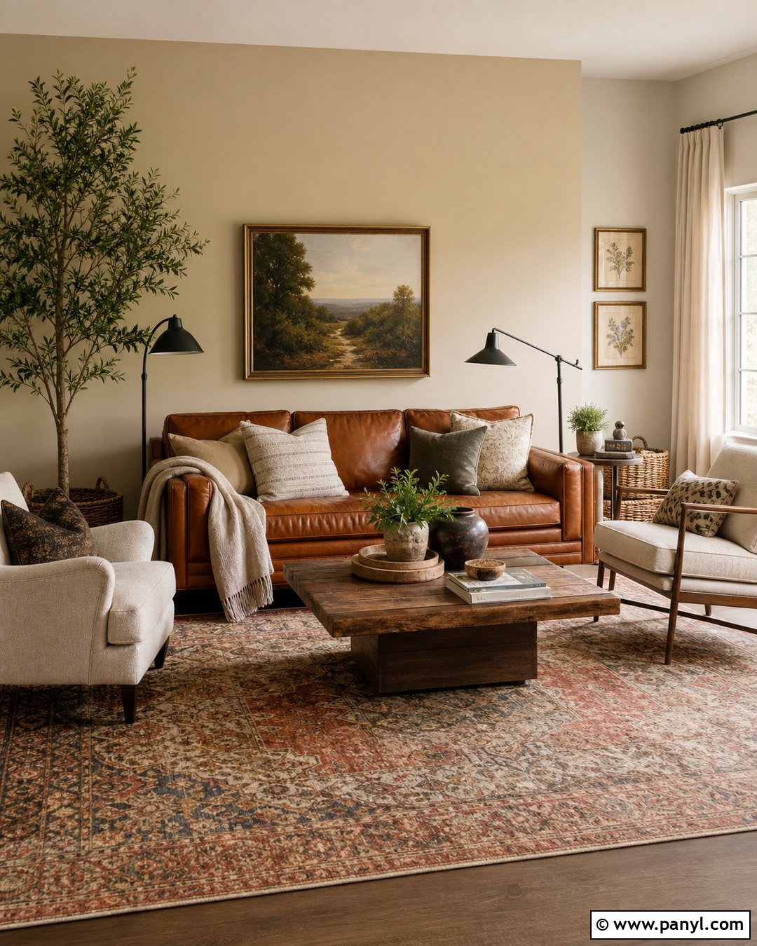 Warm Beige Walls With Brown Leather Sofa - 25 warm beige wall ideas