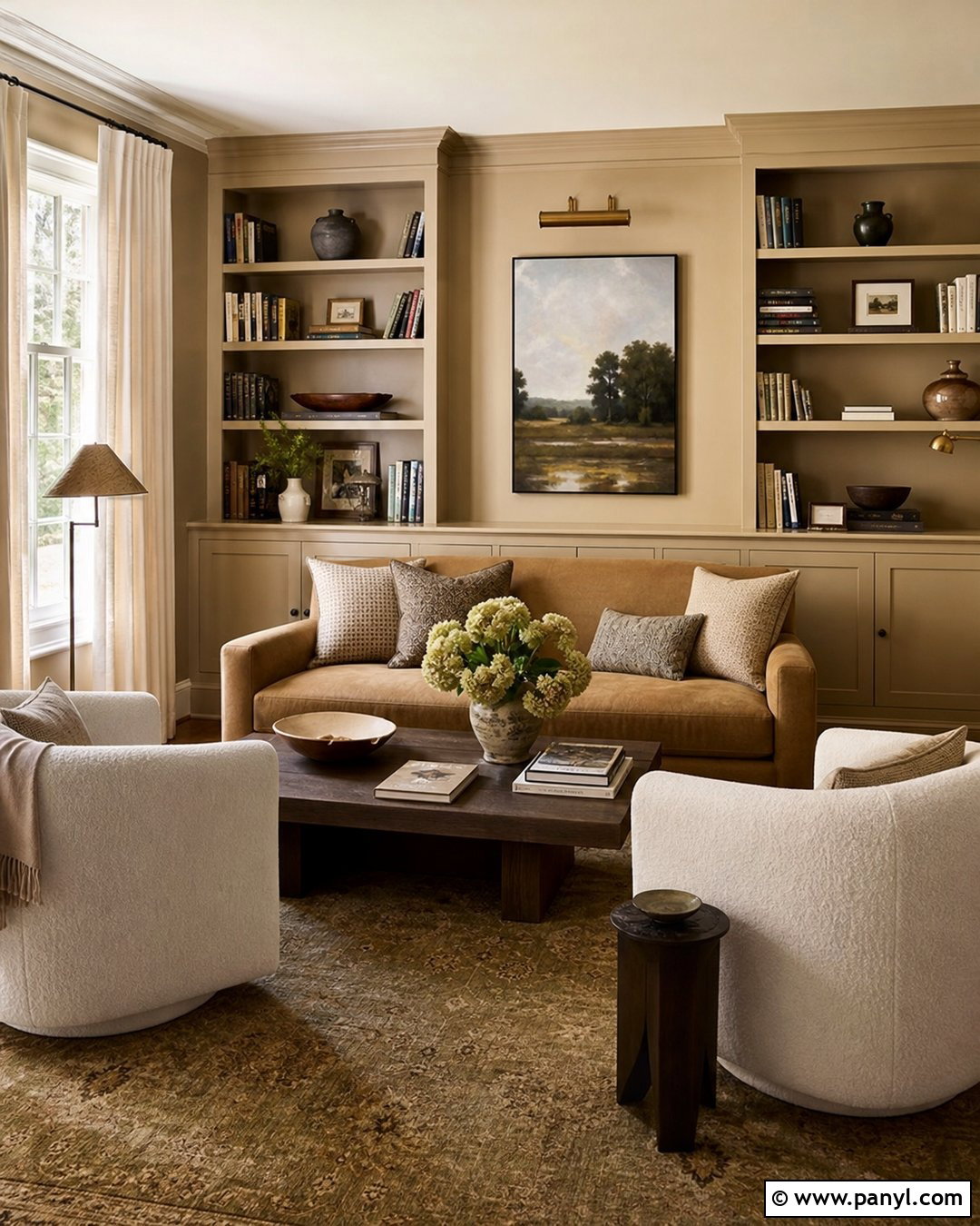 Warm Beige Walls With Built-In Shelves - 25 warm beige wall ideas
