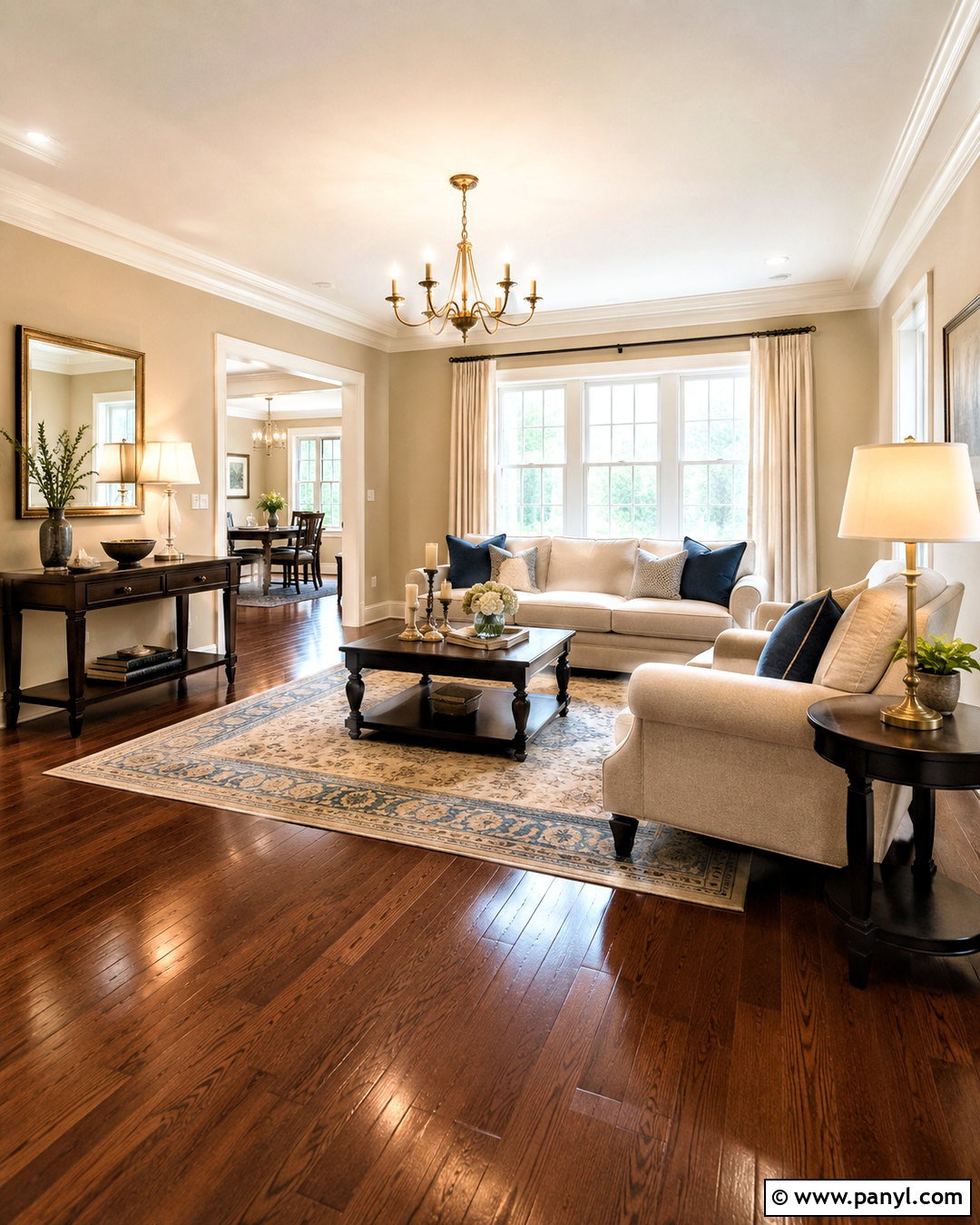 Warm Beige Walls With Cherry Floors - 20 Wood Floor Wall Color Ideas