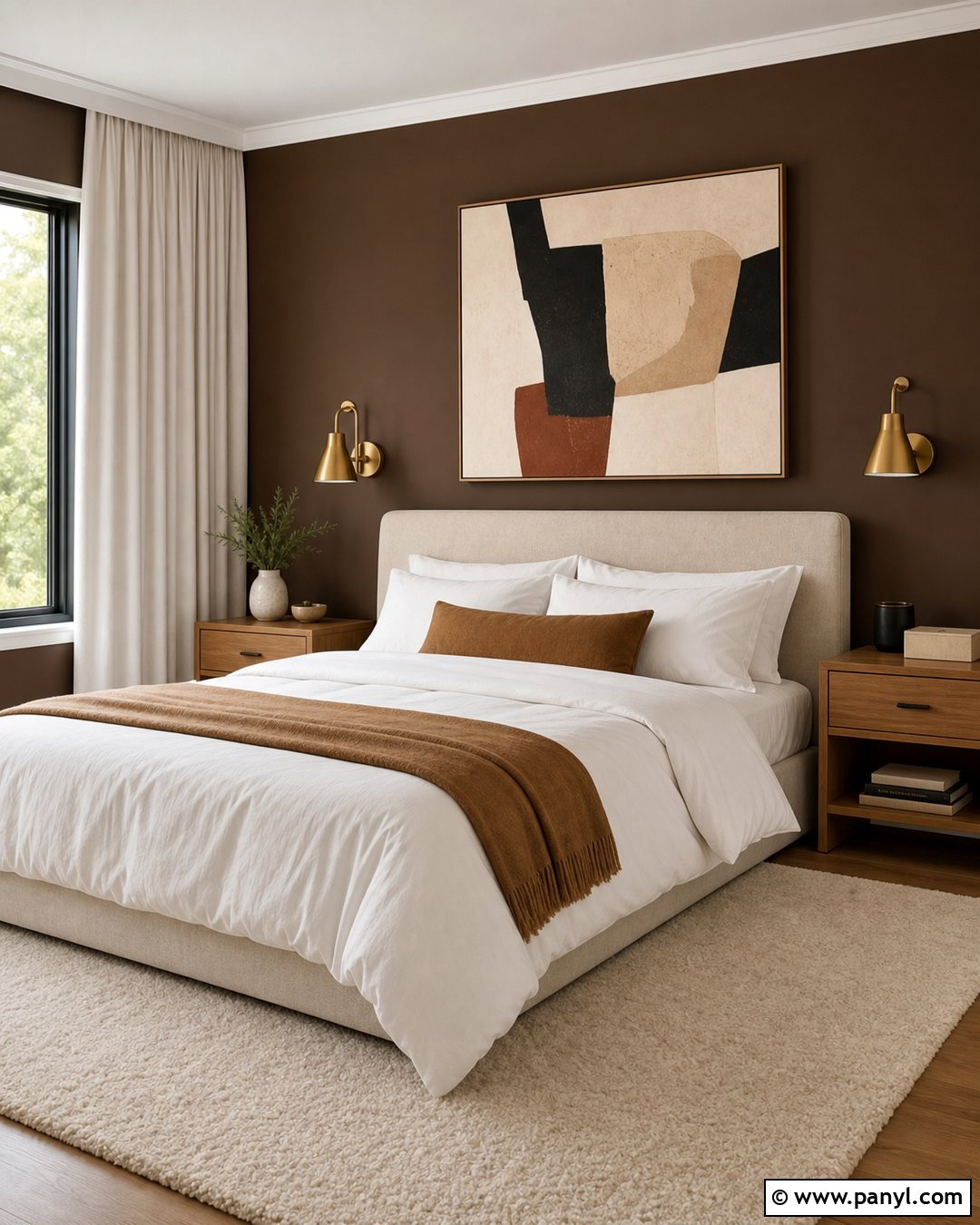 Warm Brown Bedroom Feature Wall - 30 Feature Wall Paint Ideas