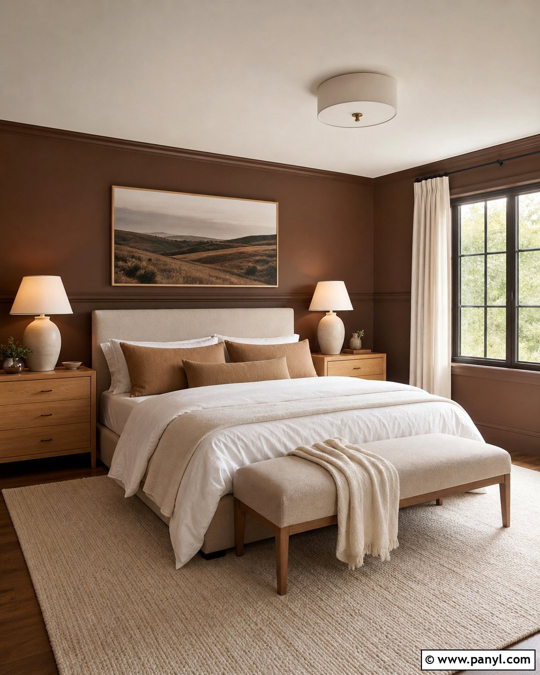 Warm Brown Chair Rail In A Cozy Bedroom - 20 Chair Rail Same Color As Wall Ideas