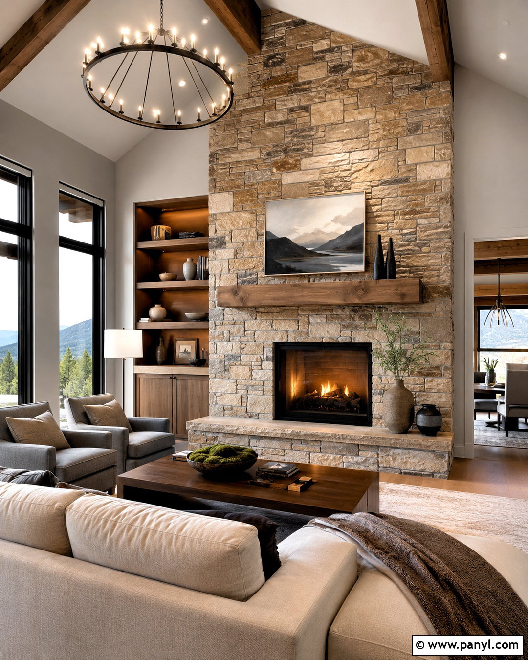 Warm Brown Stone Fireplace With Gray Walls - 20 What Color Fireplace With Gray Walls