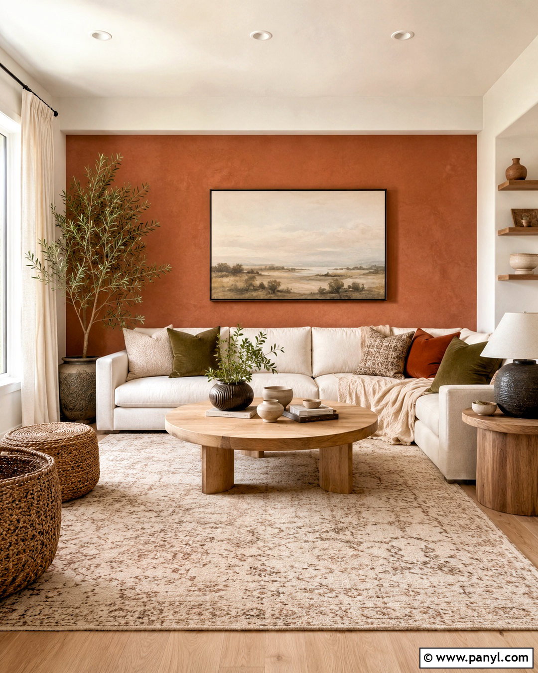 Warm Clay Accent Wall - 20 living room accent wall paint colors