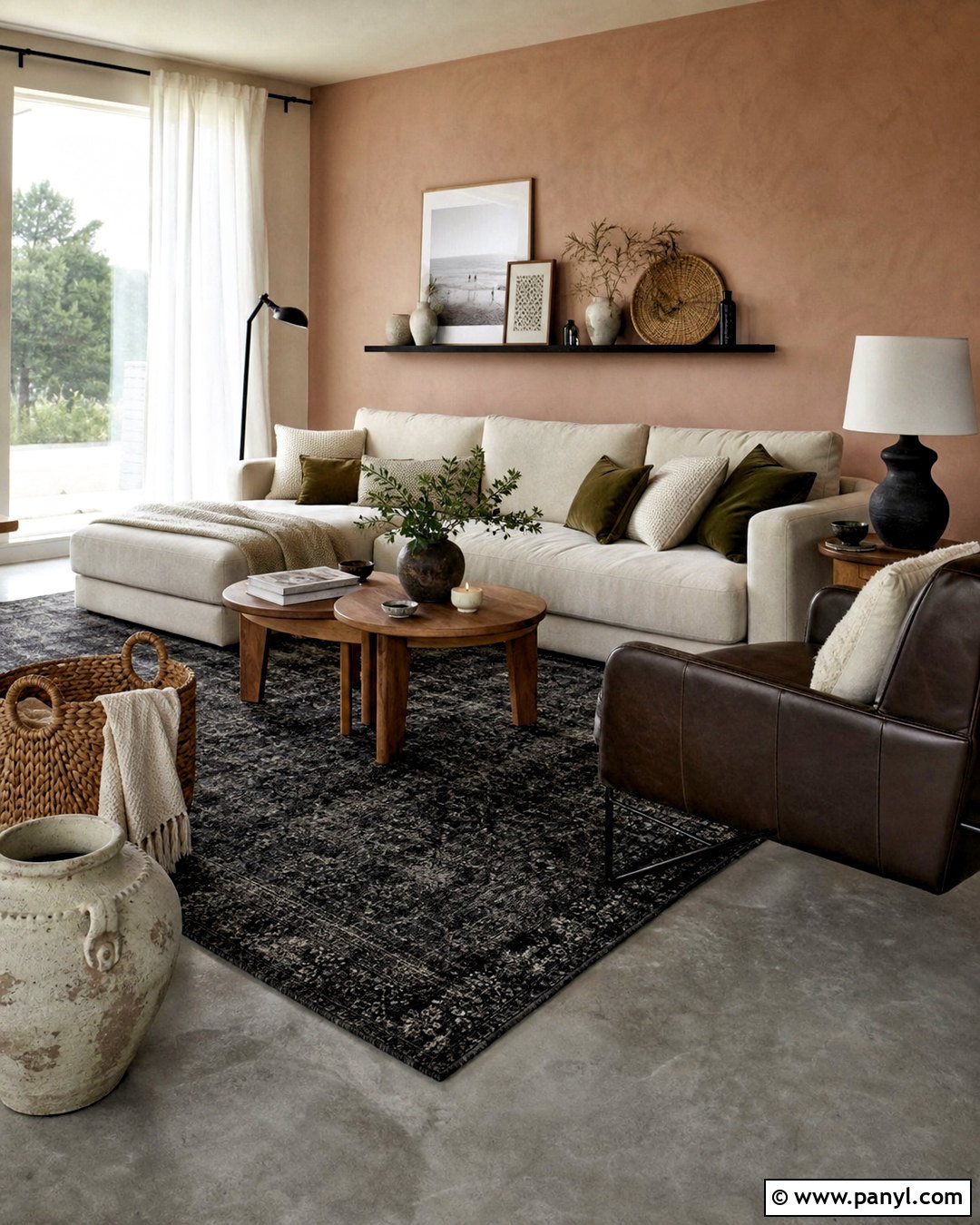 Warm Clay Living Room With Grey Flooring - 20 grey flooring living room paint colors