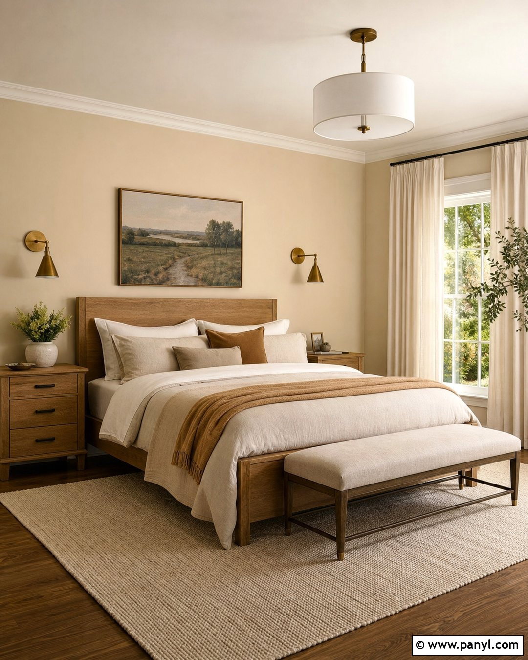 Warm Cream Bedroom With Linen Bedding - 25 Warm Cream Walls