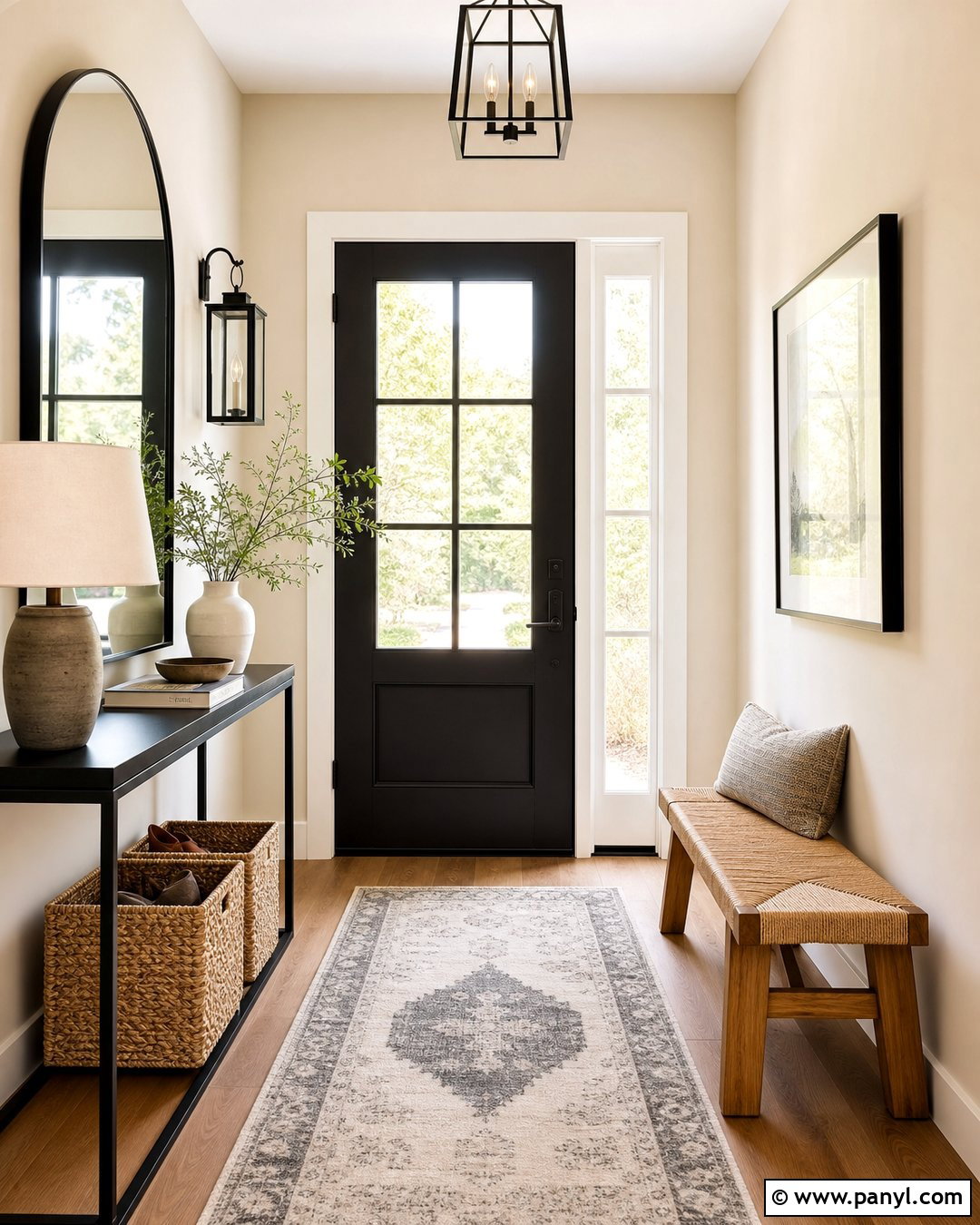 Warm Cream Entryway With Black Accents - 25 Warm Cream Walls