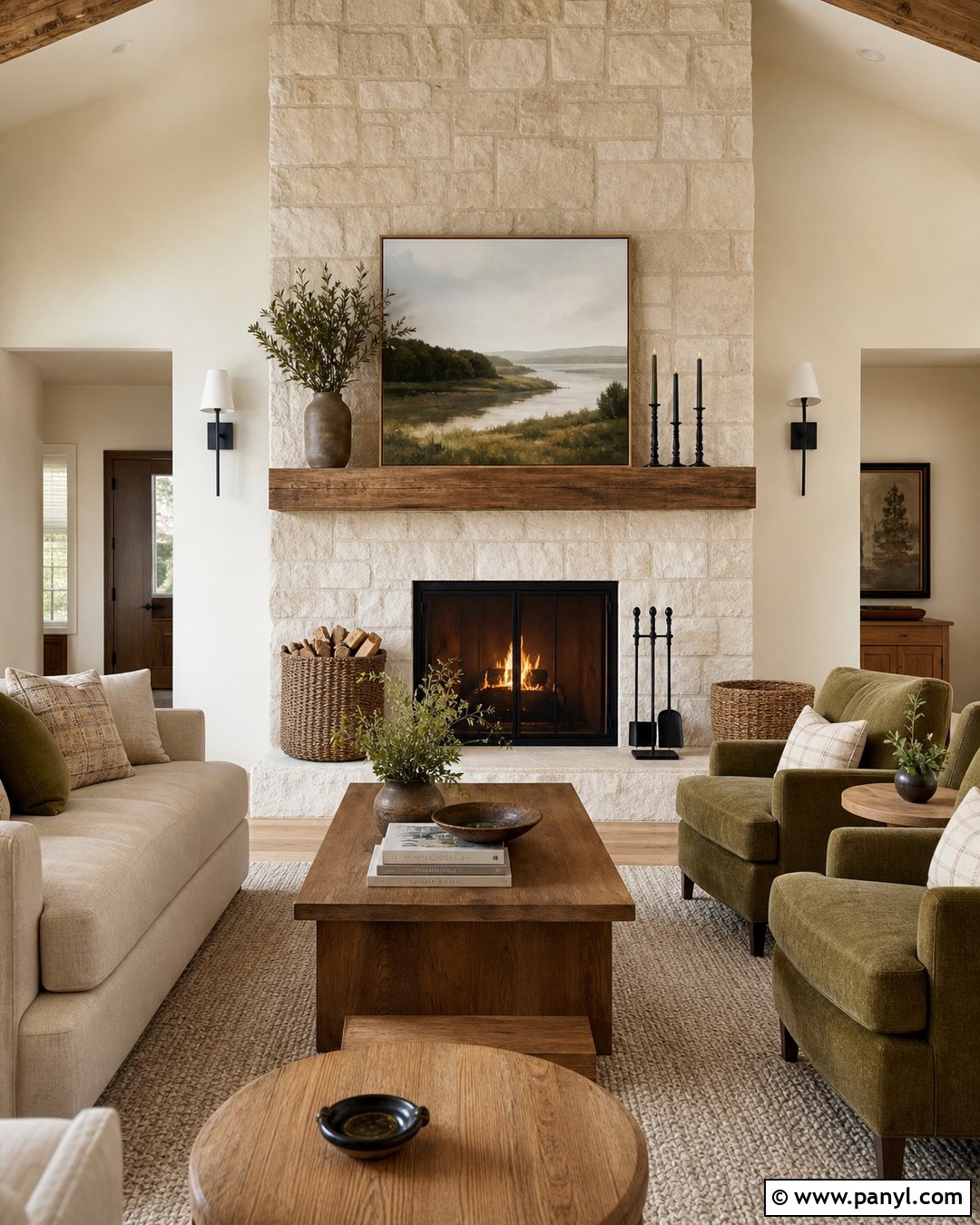 Warm Cream Fireplace With Stone Surround - 25 Warm Cream Walls