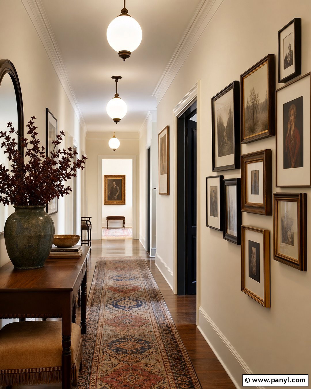 Warm Cream Hallway With Picture Frames - 25 Warm Cream Walls