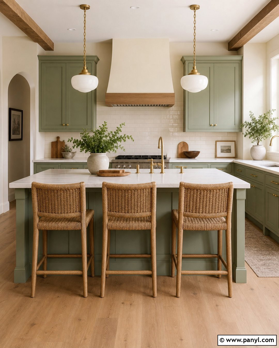 Warm Cream Kitchen With Sage Cabinets - 25 Warm Cream Walls