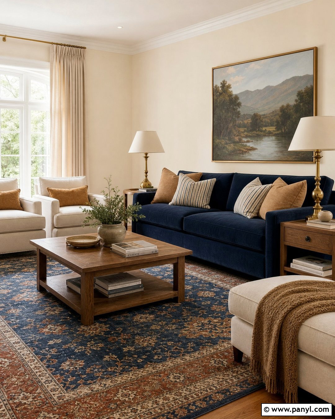 Warm Cream Walls With Navy Blue Decor - 25 Warm Cream Walls