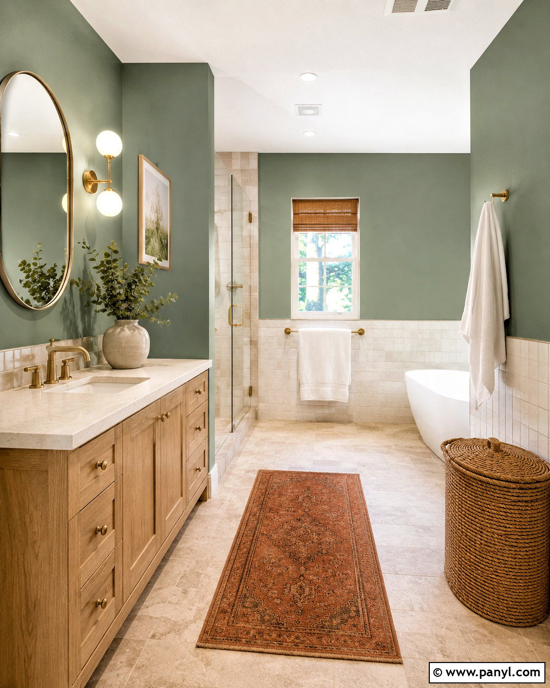 Warm Eucalyptus Green Bathroom Walls - 20 Warm Green Wall Color Ideas