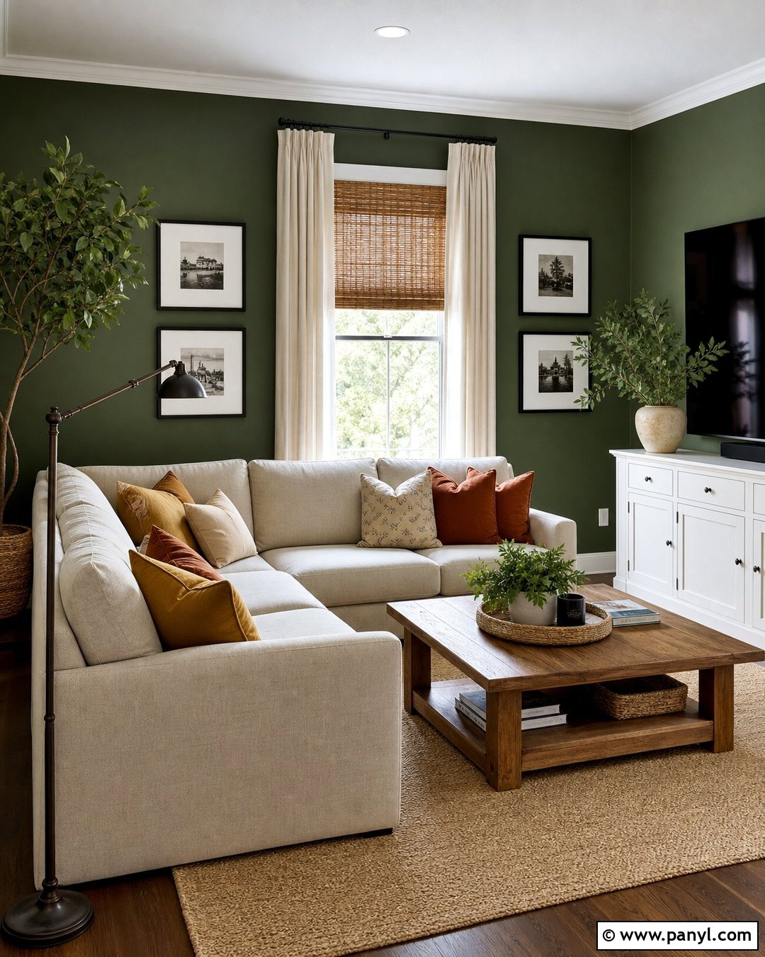 Warm Fern Green Family Room Walls - 30 green wall colors