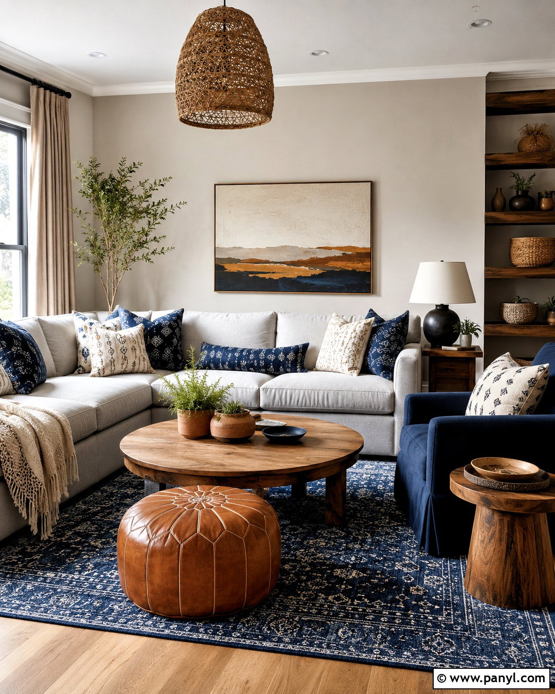 Warm Gray And Indigo Boho Living Room - 20 boho living room color scheme ideas