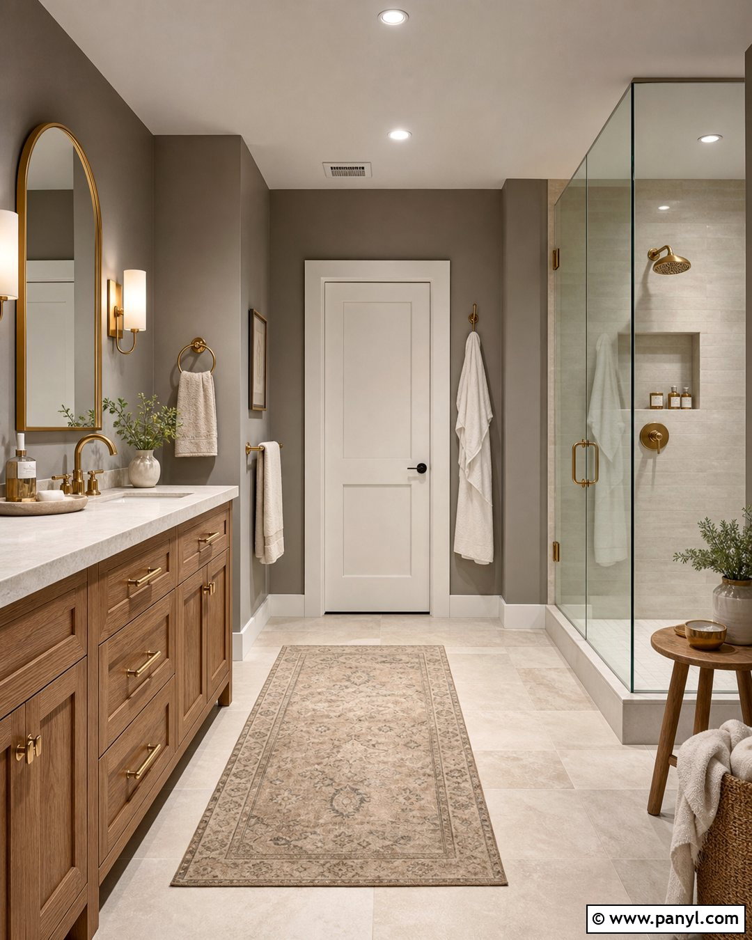 Warm Gray Bathroom Walls With Wood Vanity - 30 gray bathroom walls